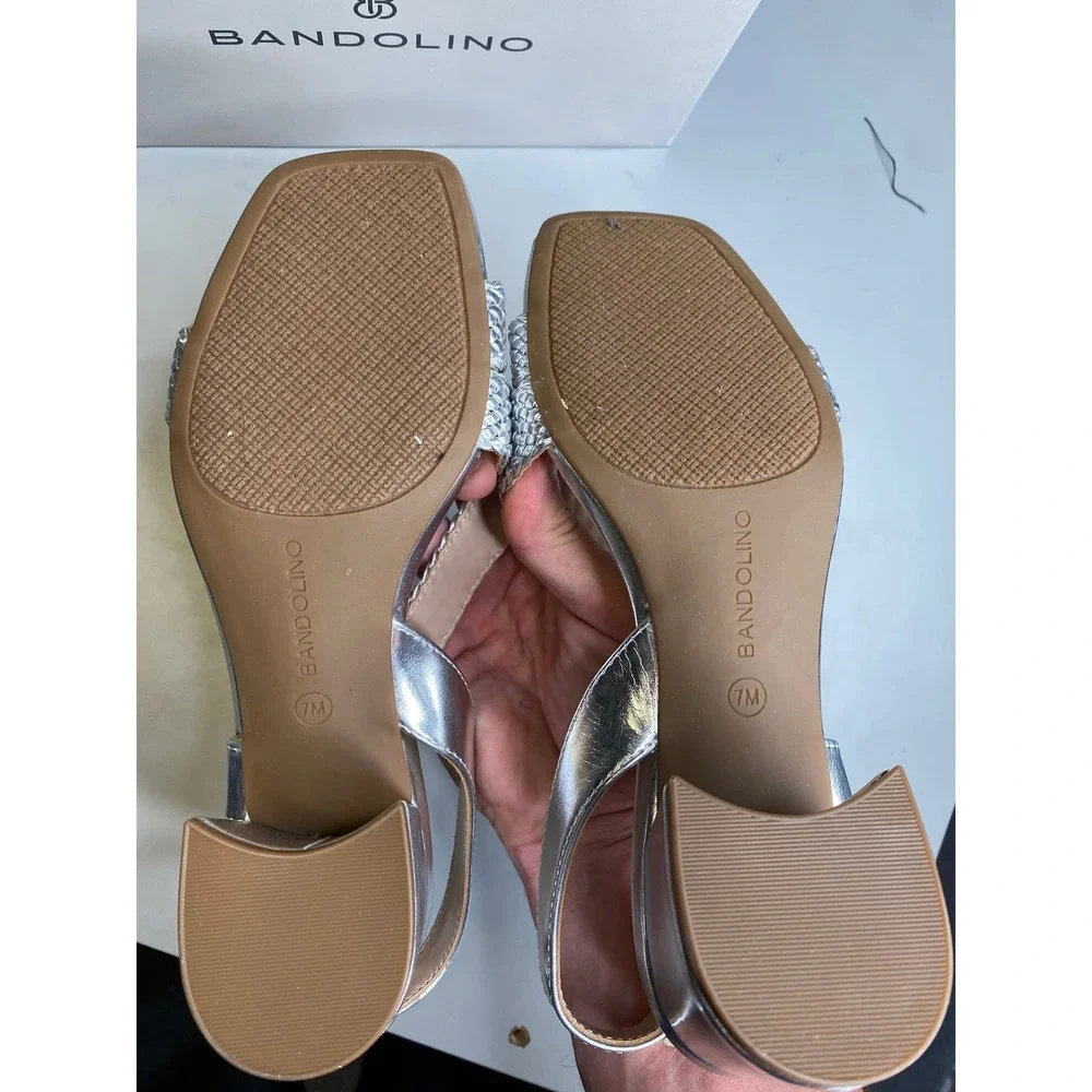 Bandolino Mizzys2 Silver Metallic Braided Block Heel Sandals Mens 7M